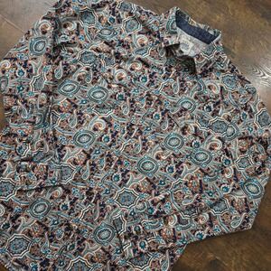Moonshine Spirit Brad‎ Paisley Mens Medium Western Pearl Snap Paisley Shirt Navy